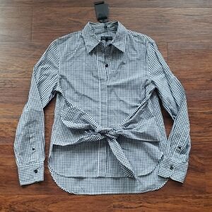 Rag & Bone Navy Blue Gingham Women's Front Tie Dress Shirt Size XS